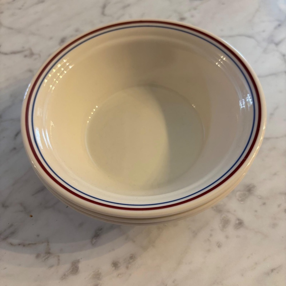 Corelle Americana Red Blue Pinstripe Cereal Bowls Set of 3 Vitrelle Made in USA